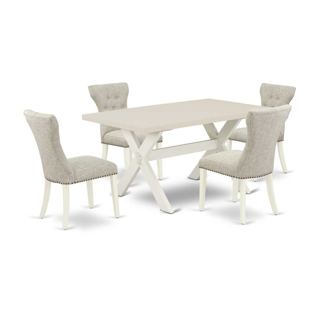 HomeStock 5-Piece Rectangle Natural Oak Finish Solid Wood Top Dining Table with 4 Parson Chair with Lattice Back