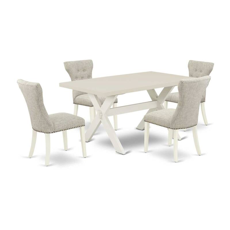 HomeStock 5-Piece Rectangle Natural Oak Finish Solid Wood Top Dining Table with 4 Parson Chair with Lattice Back