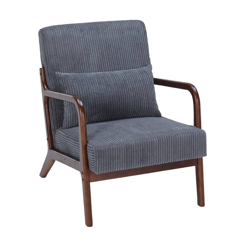 Mid-Century Modern Accent Chair, Arm Chair Living Room Chairs with Pillow Upholstered Reading Chair with Solid Wood Frame