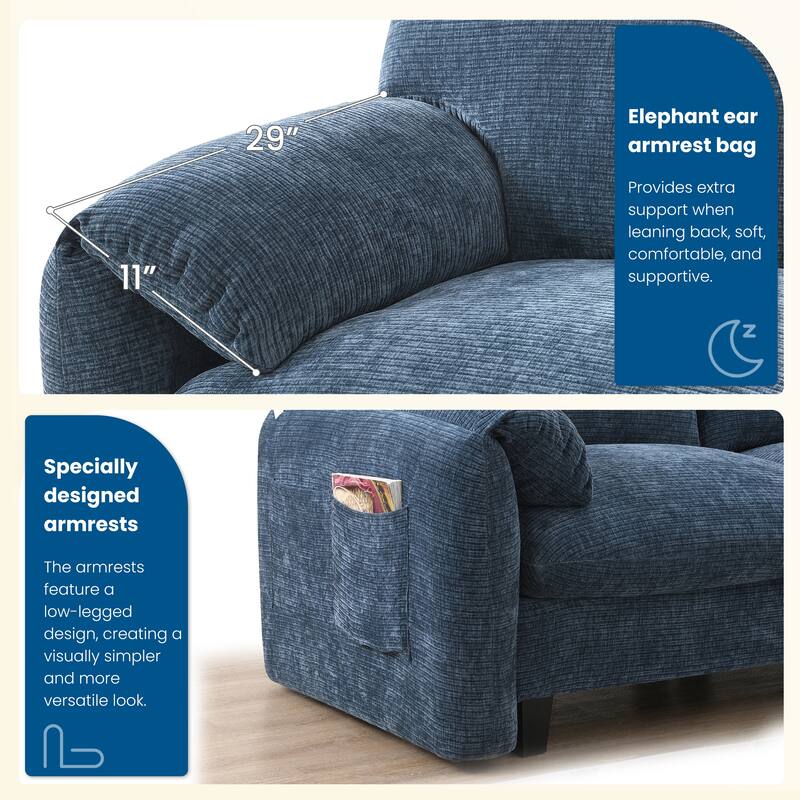 L-Shaped Modular Sectional Sofa with Ottoman, Chenille Upholstered Sofa with Charger Ports, Phone Holder & Storage Pockets