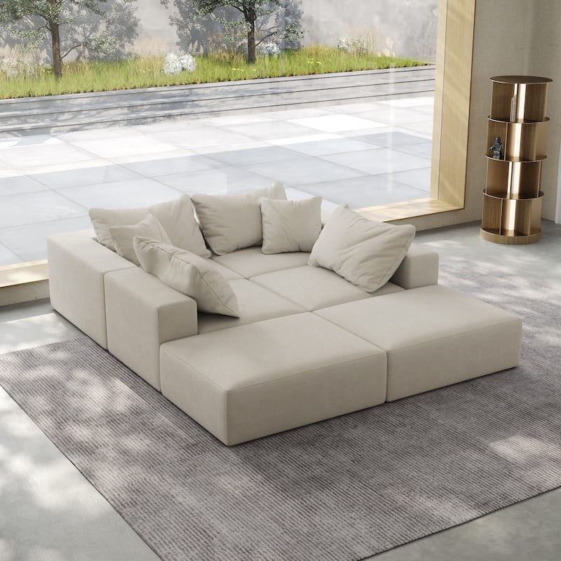 162" Chenille Cloud Sectional Sofa with 6 Pillows