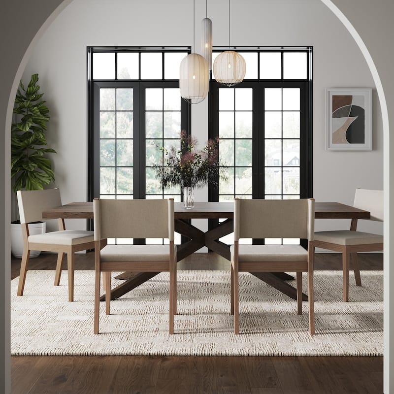 Linus Modern Upholstered Dining Chair, Solid Rubberwood Legs