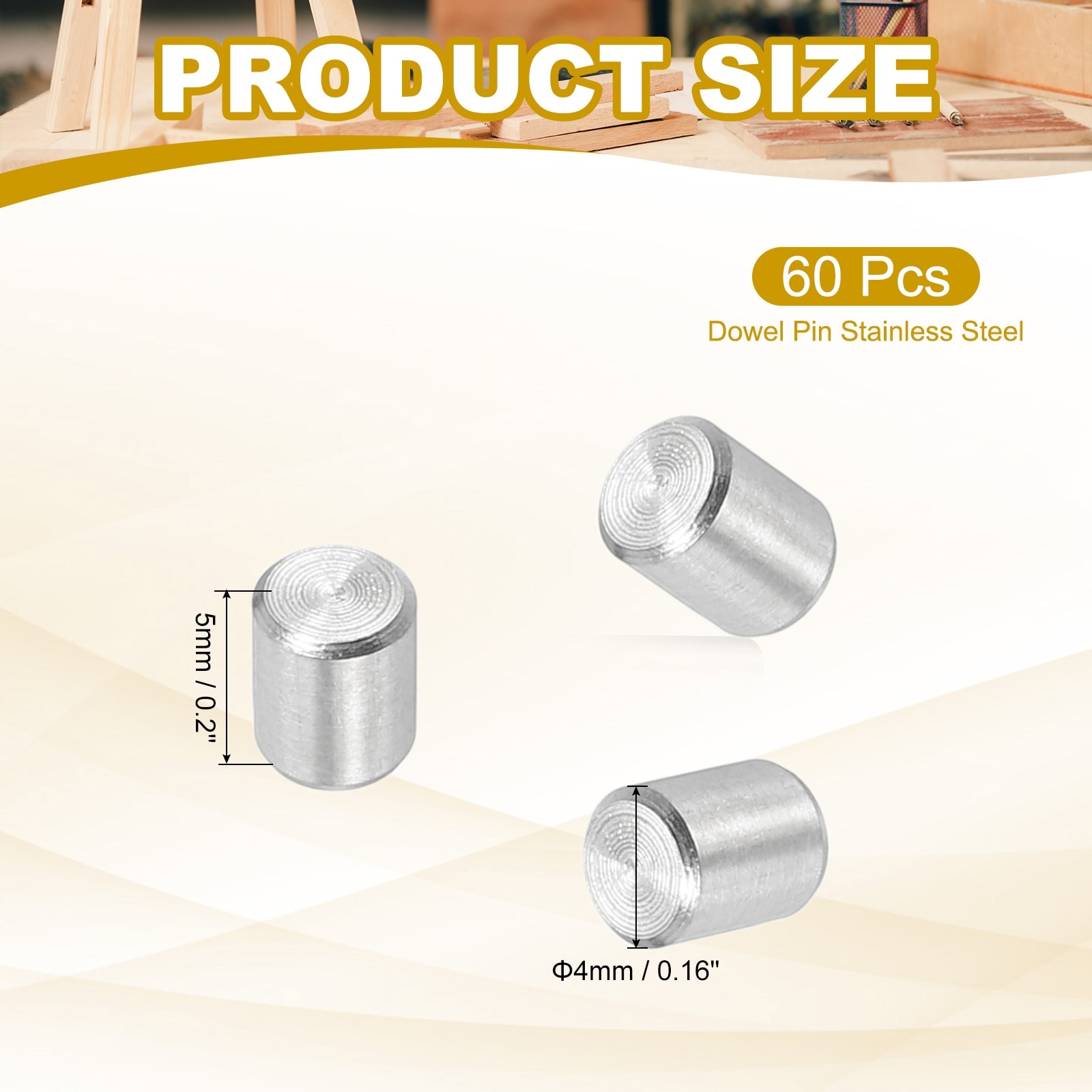 2mm x 10mm Dowel Pin 304 Stainless Steel 60 Pcs Metal Dowel for Shelves Silver