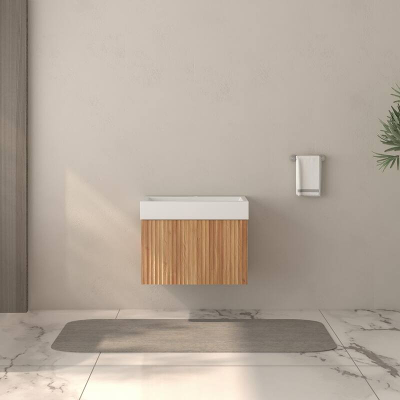 GDF Studio - Alexender Minimalist Design Wall-Mounted Floating Bathroom Vanity with Integrated Basin and Beveled-Edge Handles