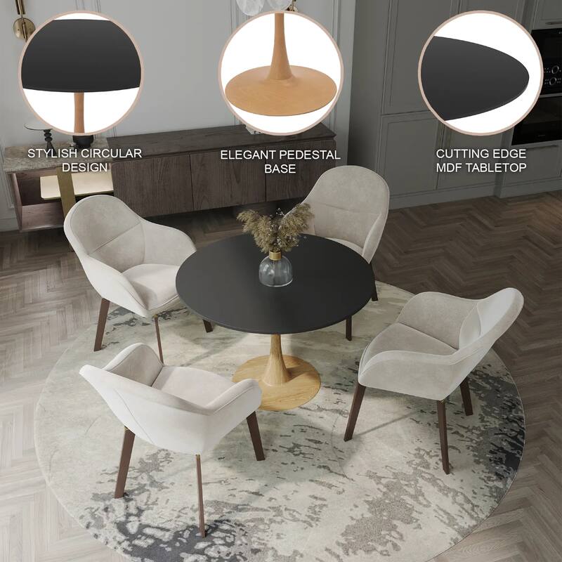 Bristol 40" Round Dining Table with MDF Top and Natural Wood Steel Pedestal Base for Modern Kitchen and Dining Room
