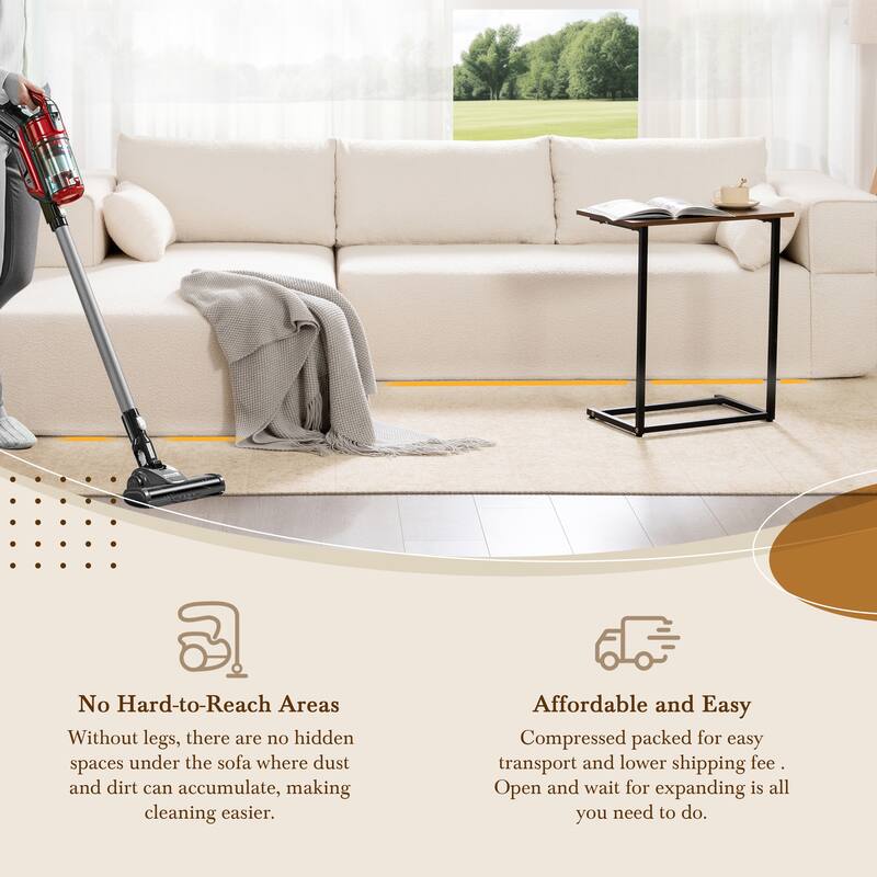 Modular Sectional Sofa with Side Table, Upholstered Cloud Sofa with L-Shaped Chaise Lounge, Full-Compressed Deep Seat Sofa