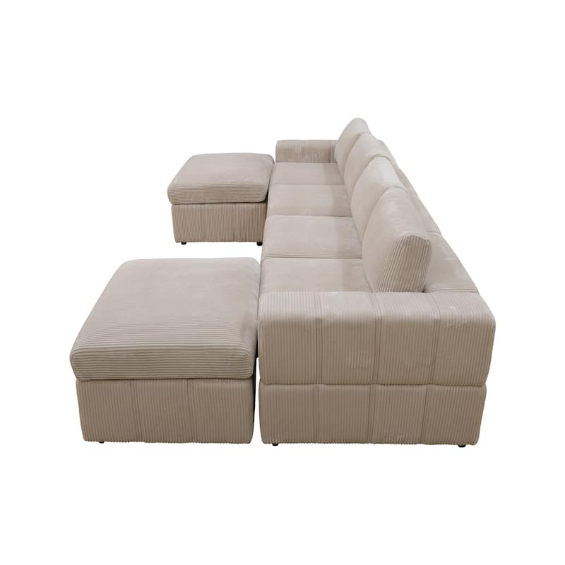 132'' U-Shaped Corduroy Sectional Sofa Couch with Ottomans for Living Room