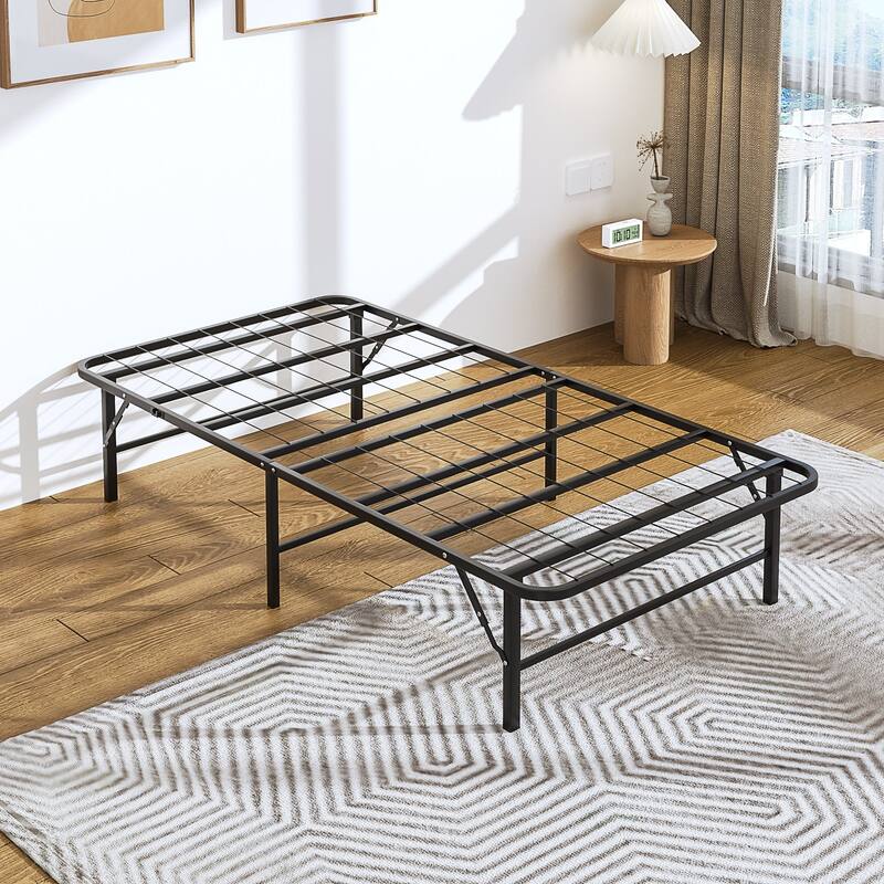 VECELO Black Foldable Bed Frame Twin/Full/Queen Size No Tools Assembly 12.8" Underbed Storage Space Modern Bed - Twin