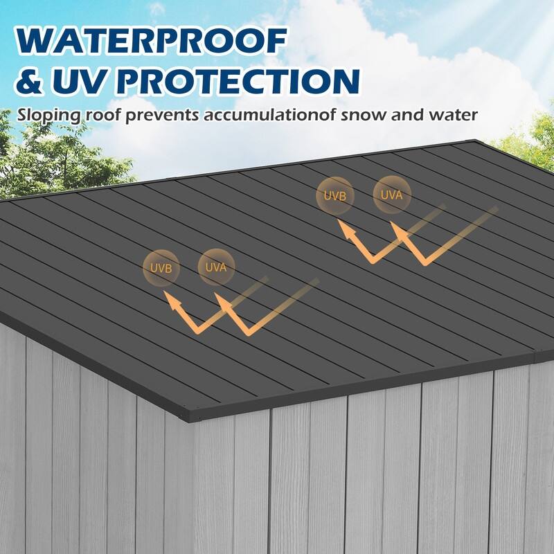 Domi Outdoor Resin Storage Shed, Waterproof Plastic Garden Shed with Lockable Door, Windows & Vents, Outside Tool Storage Shed