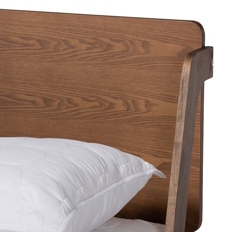 Sadler Mid-Century Ash Walnut Finish Wood Platform Bed