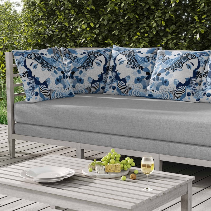 Modern Magic Indoor/Outdoor Reversible Throw Pillow Blue and Black