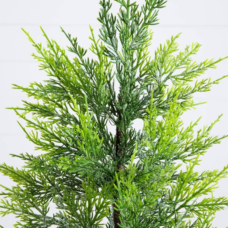 32in. Pre-Lit Lightly Snowed Cypress Artificial Christmas Tree with 30 Warm White LED Lights in Basket - Petite X-Mas Accent