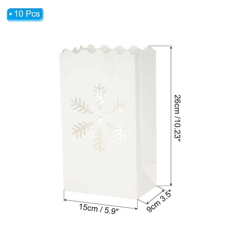 White Paper Luminary Bags, 10Pcs Christmas Flame Resistant Candle Bags - Snowflakes Shape