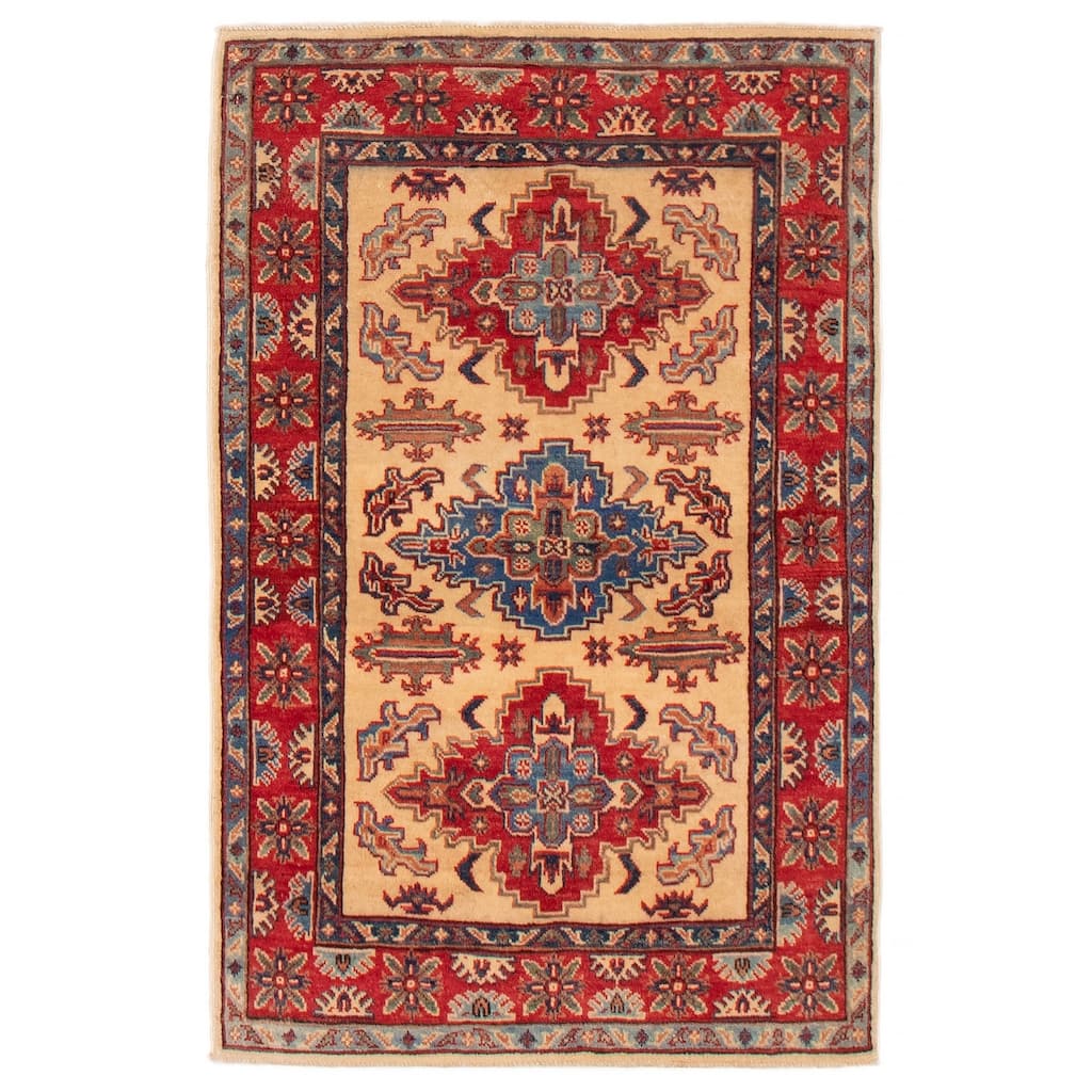 ECARPETGALLERY Hand-knotted Uzbek Ghazni Ivory Wool Rug - 3'2 x 5'0