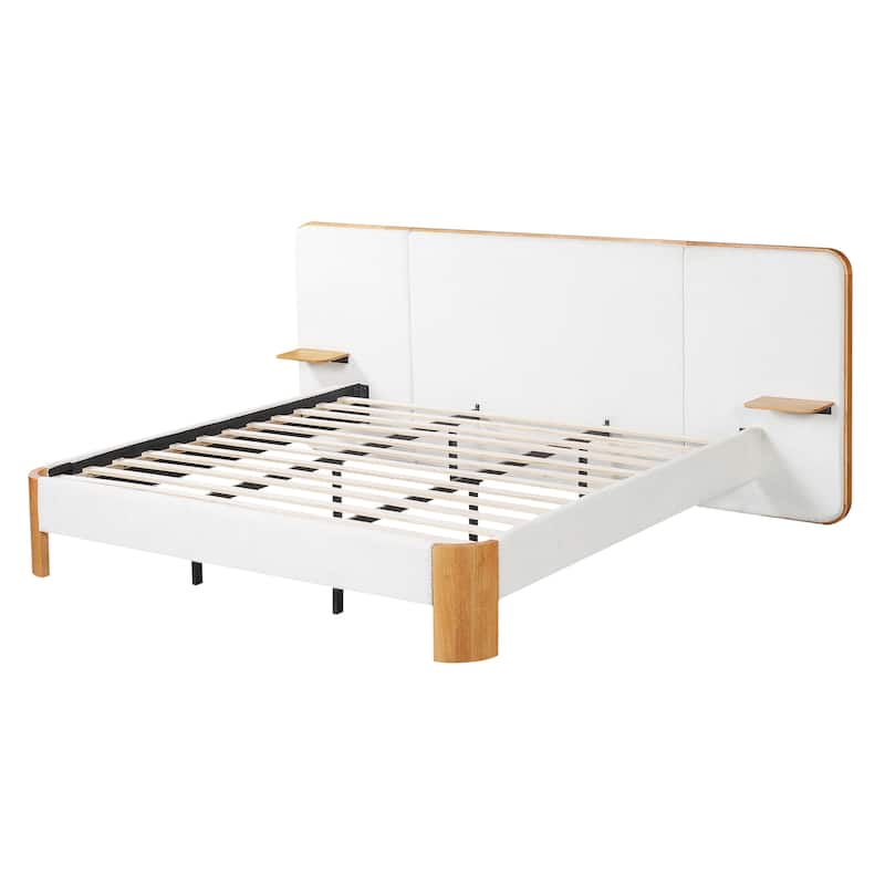 Christopher Knight Home - Modern Boucle Upholstered Platform Bed with Built-In Floating Shelves
