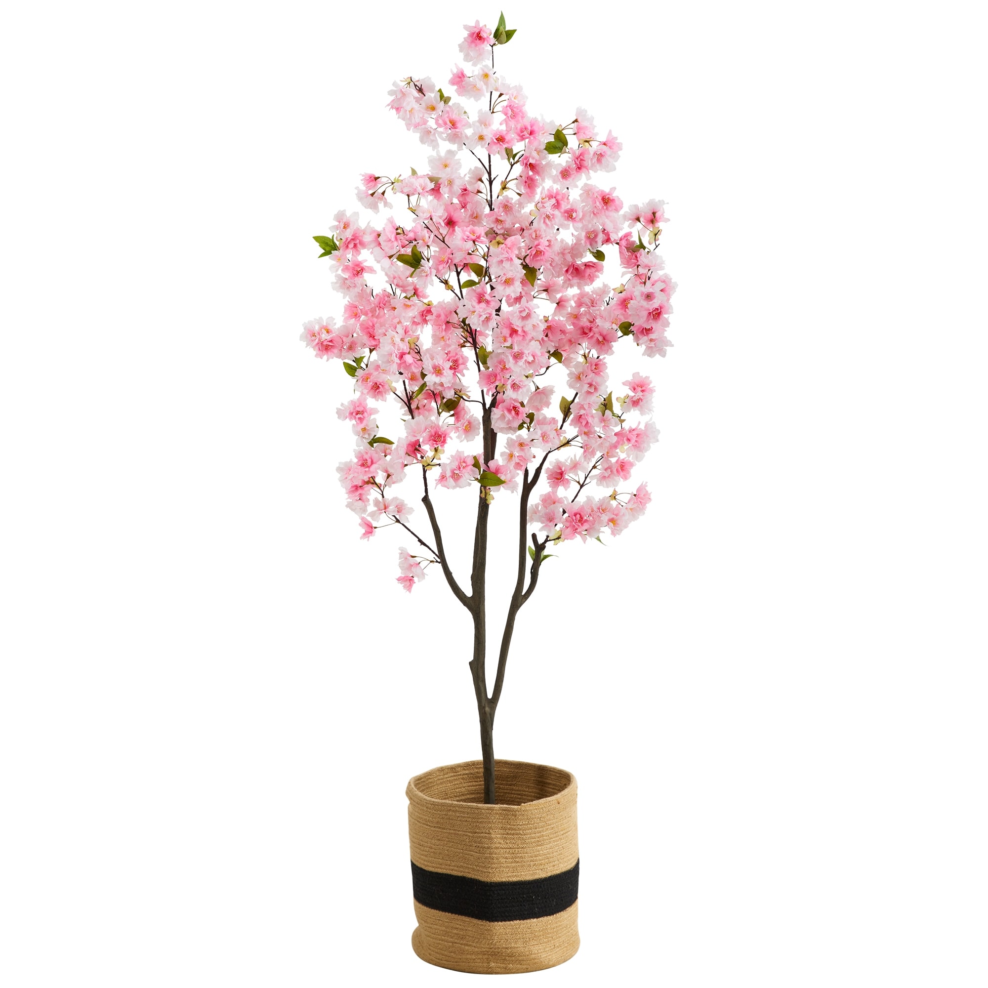 6' Artificial Cherry Blossom Tree with Handmade Jute & Cotton Basket