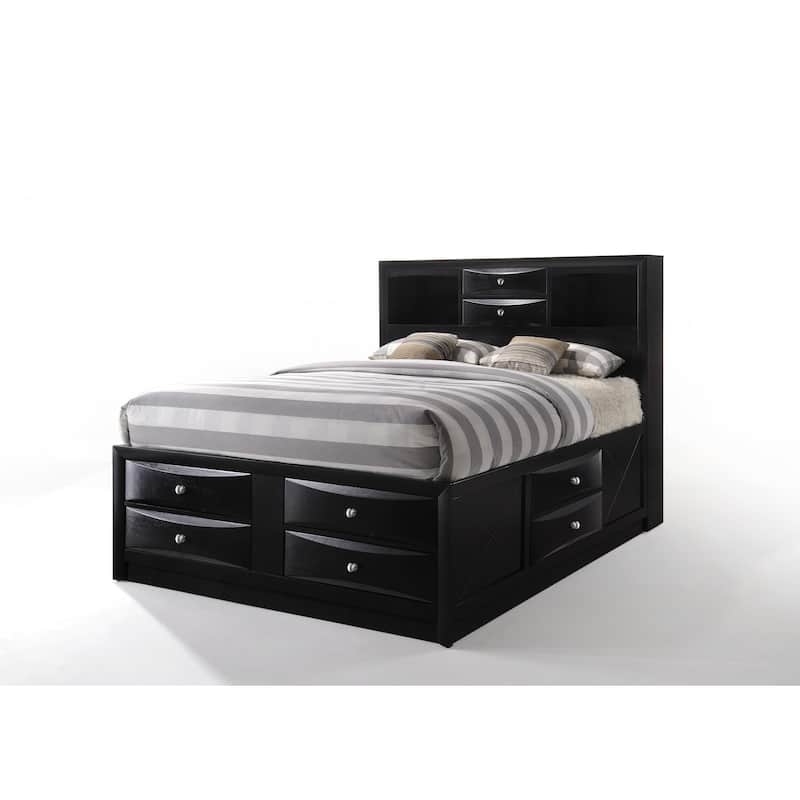 Queen Storage Bed with 8 Drawers, Bookcase Headboard & Platform Base, No Box Spring Needed