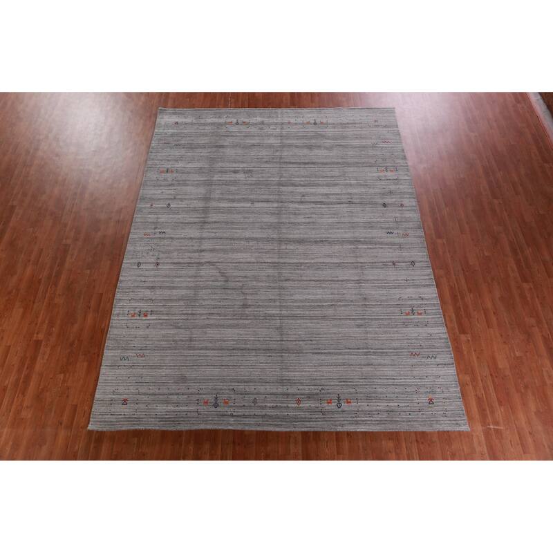 Hand Knotted Oriental 100% Wool Carpet Tribal Tribal Greys & Charcoal Gabbeh Area Rug - 12' 2'' X 9' 2''
