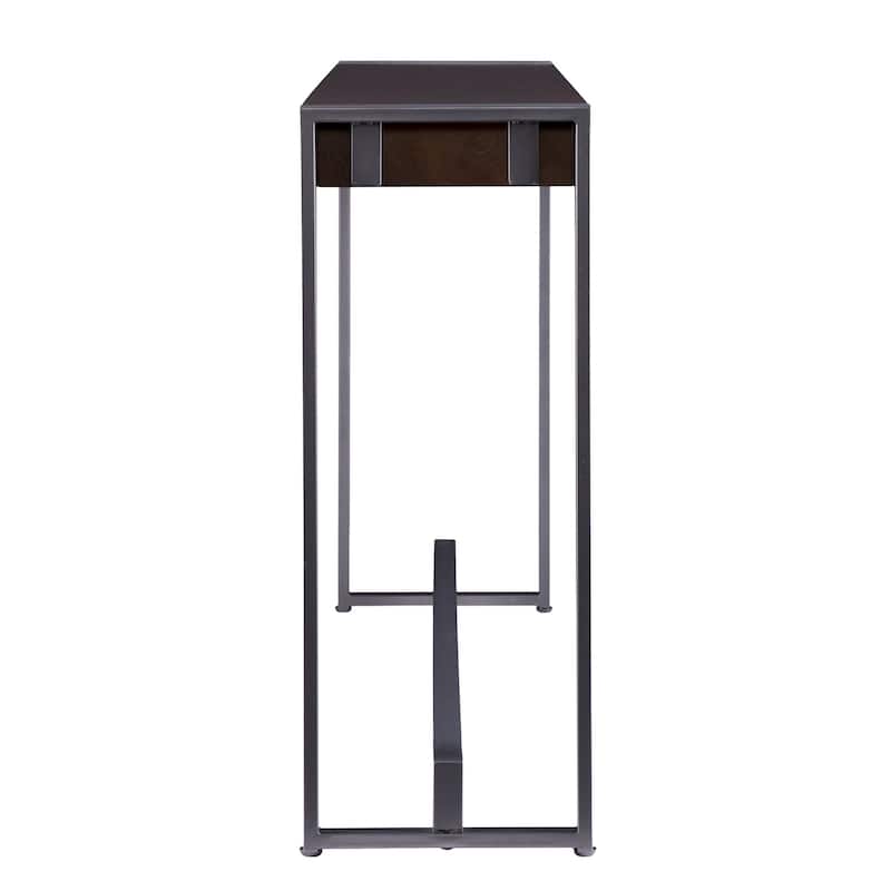 Dark Brown Wood Console Table and Gunmetal Sled Base - 54" L x 11.5" W x 29.75" H
