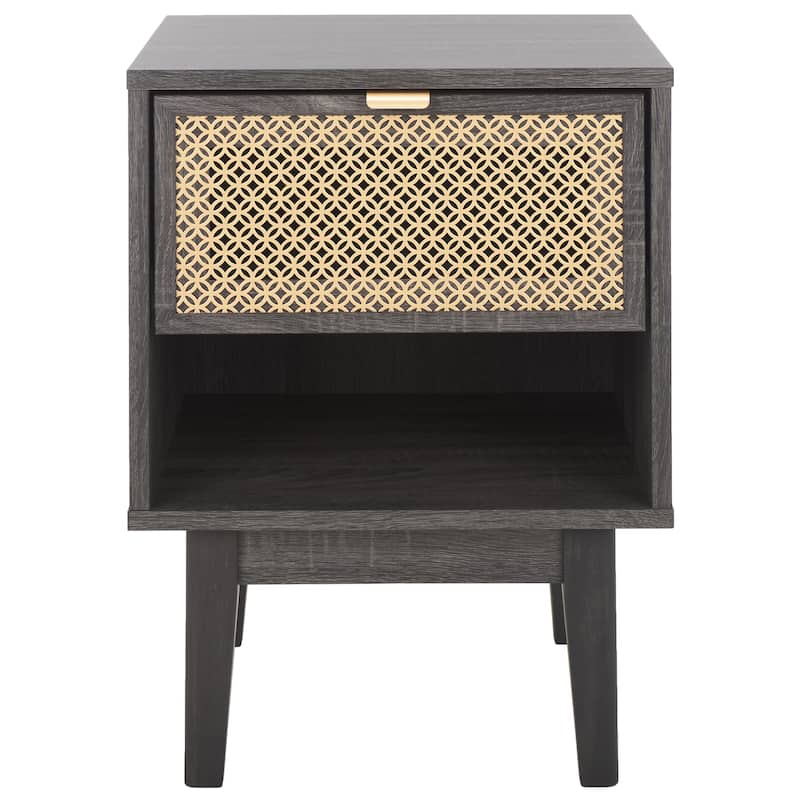 SAFAVIEH Katsuji 1-Drawer 1-Shelf Nightstand - Distreesed Black/ Gold