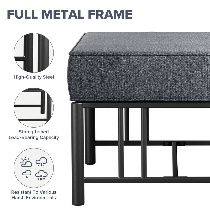 Puffin 4-Piece Black Metal Frame Outdoor Swivel Gliding Chairs with 6-Inch Dark Gray Cushions and Ottomans