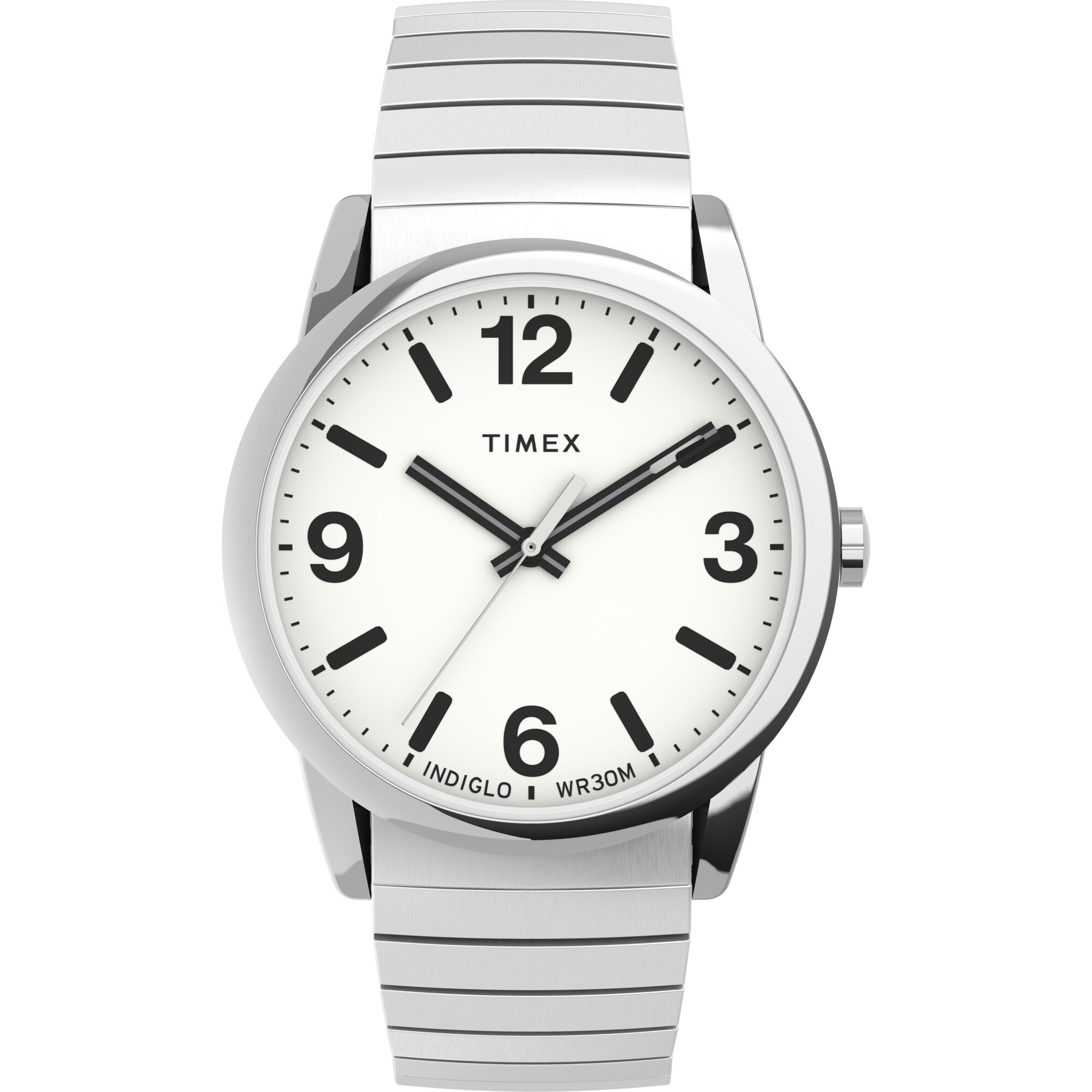 Timex Men's Easy Reader Bold 38mm Perfect Fit Watch – Silver-Tone Case  White Dial with Silver-Tone Expansion Band