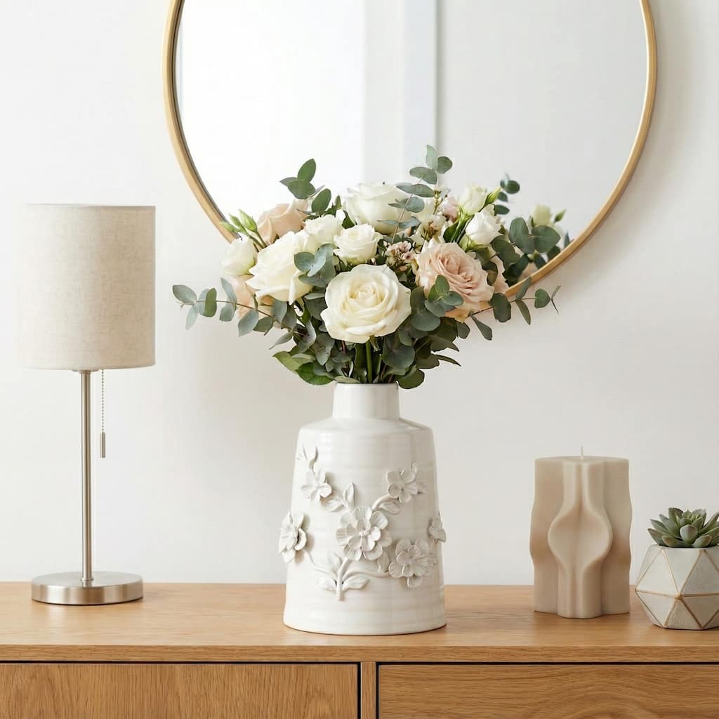 Sagebrook Home 11" Floral Vase, White, Round