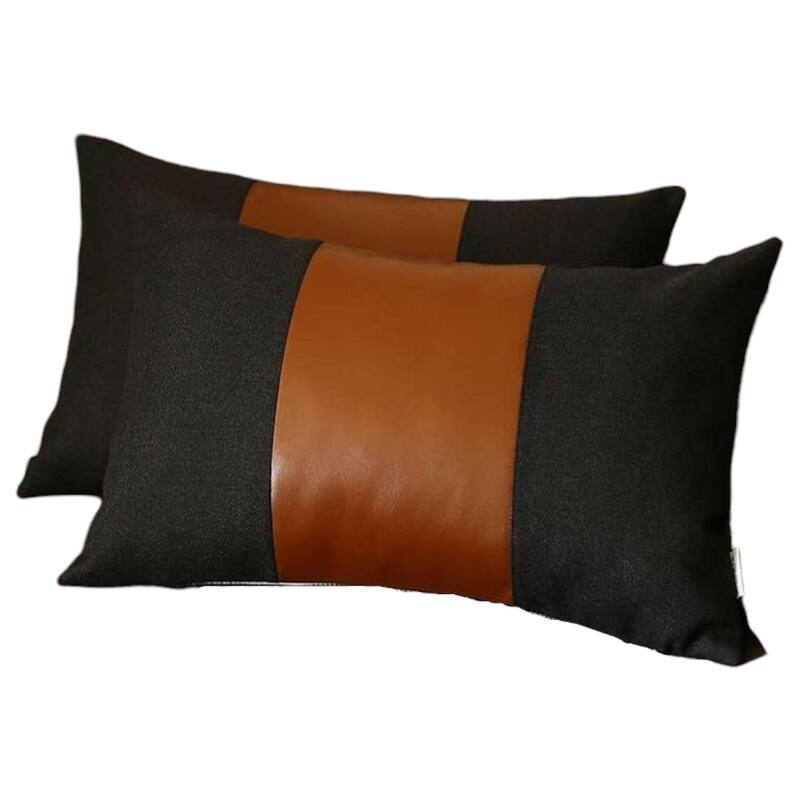 HomeRoots Set Of Two 20" X 12" Black And Brown Polyester Geometric Zippered Pillow