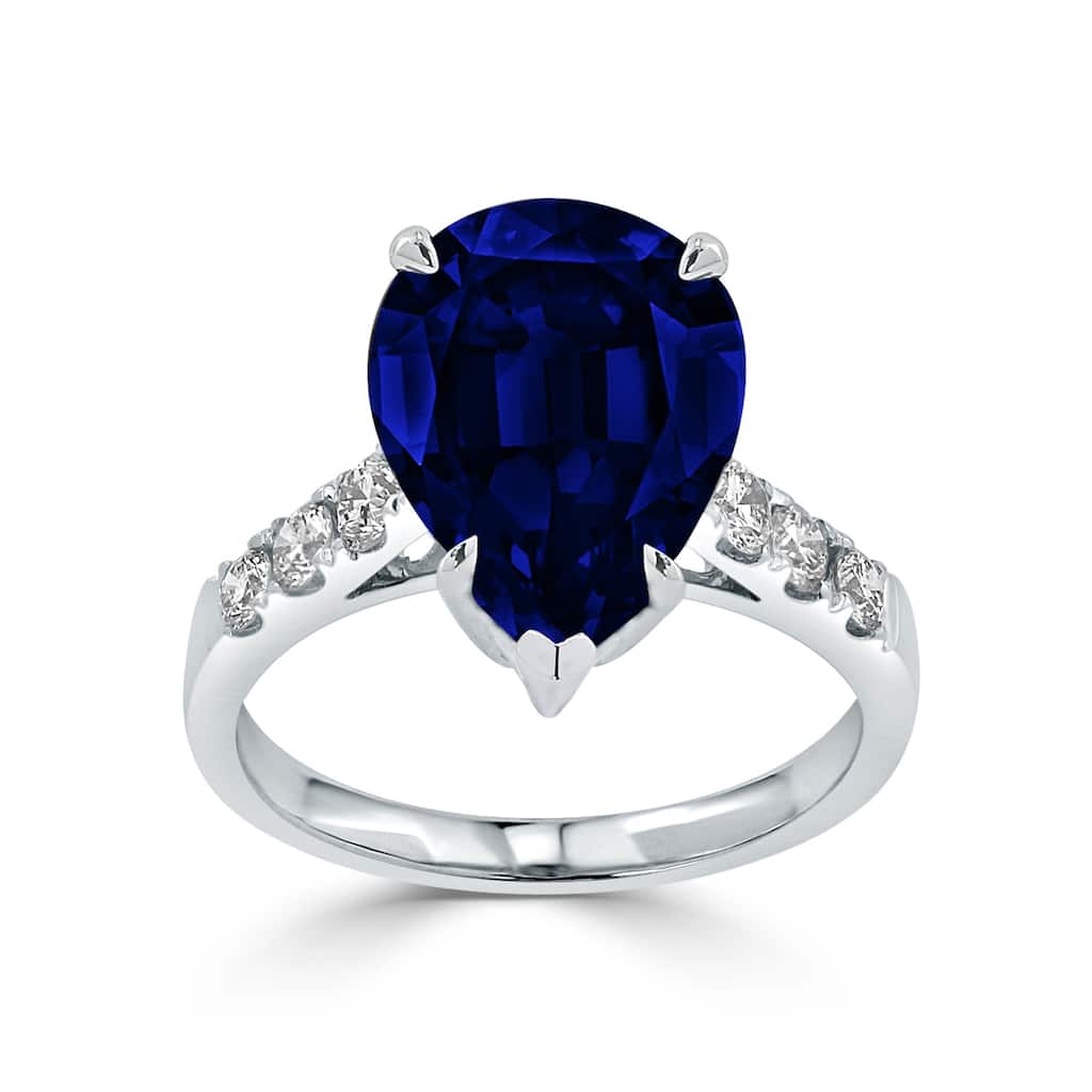 Auriya 18k Gold 6 1/3ct Pear-cut Blue Sapphire and Diamond Ring 3/8ct TDW