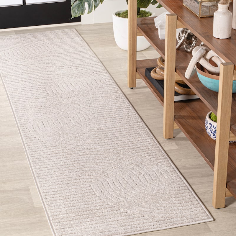 JONATHAN Y Odense Minimalist Curve Geometric Gray/Ivory Area Rug - 2' x 10' - Ivory/Cream