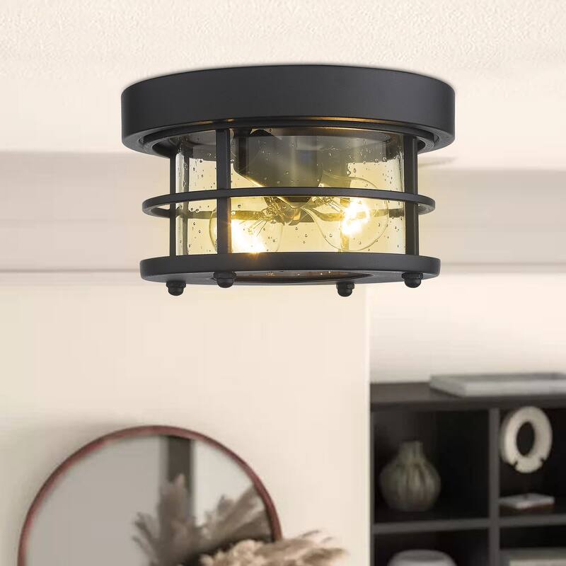 2-Light Flush Mount Ceiling Lights,Black Finish