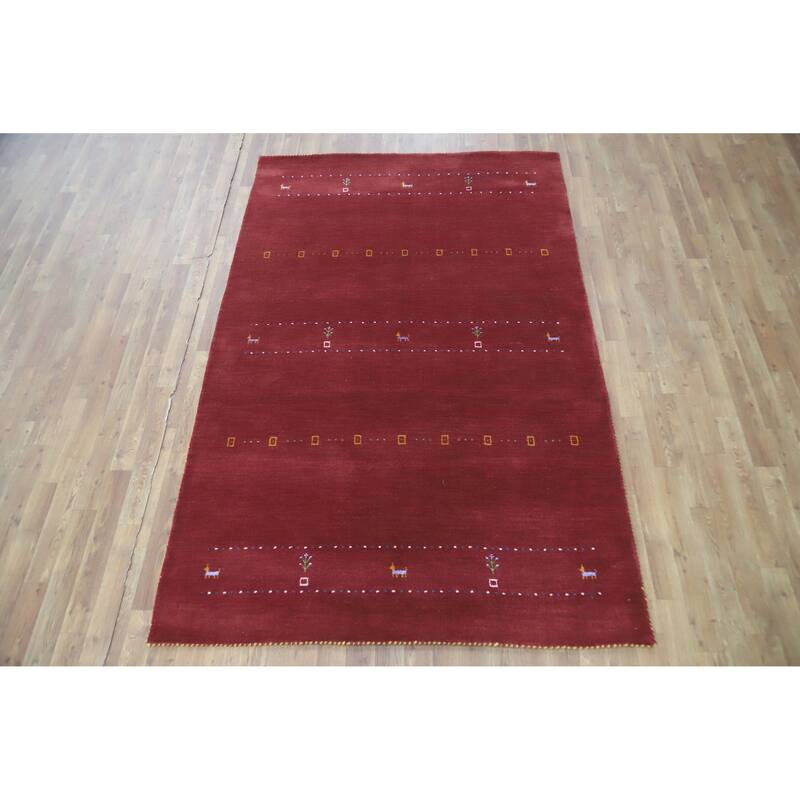 Hand Knotted Oriental 100% Wool Carpet Tribal Animal Pictorial Red Gabbeh Area Rug - 7' 8'' X 4' 11''