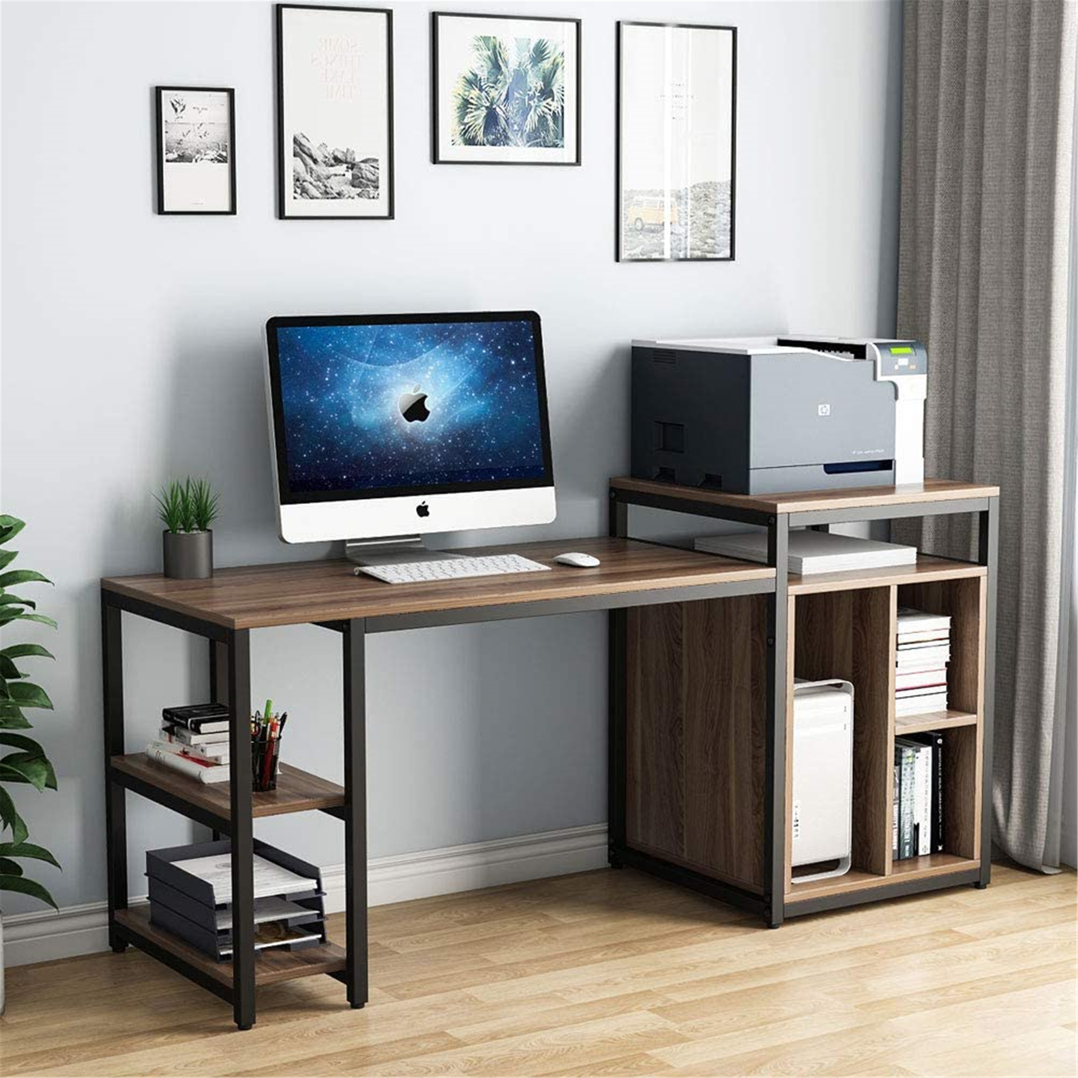 Computer Desk 40 inch Desk with 2-Tier Shelves Sturdy White Desk