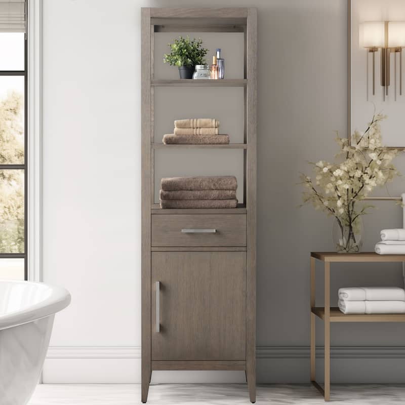 Vanity Art 72" Tall Tower Bathroom Linen Cabinet with Soft Close Door and Drawer - 21"/Brushed Nickel Handle - Driftwood Gray