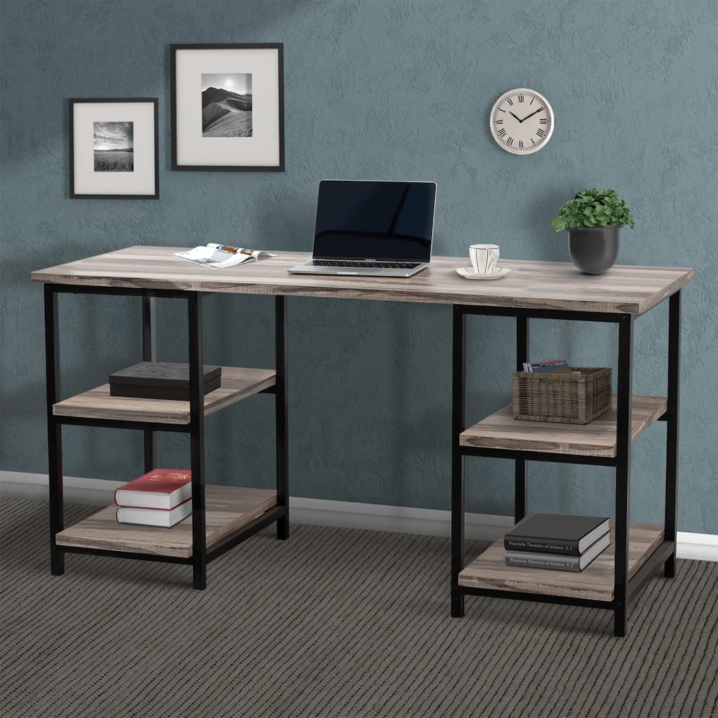 59" Desk with Storage Shelves, Office Desk, Gaming Desk