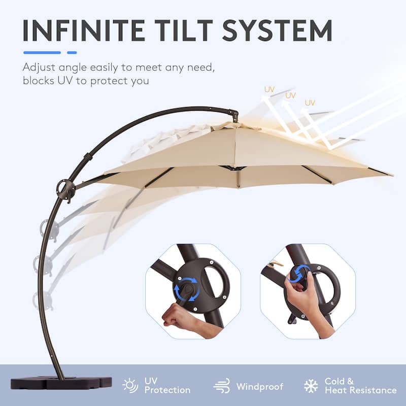 11 ft.Aluminum Curvy Cantilever Offset Hanging Patio Umbrella With Sandbag Base