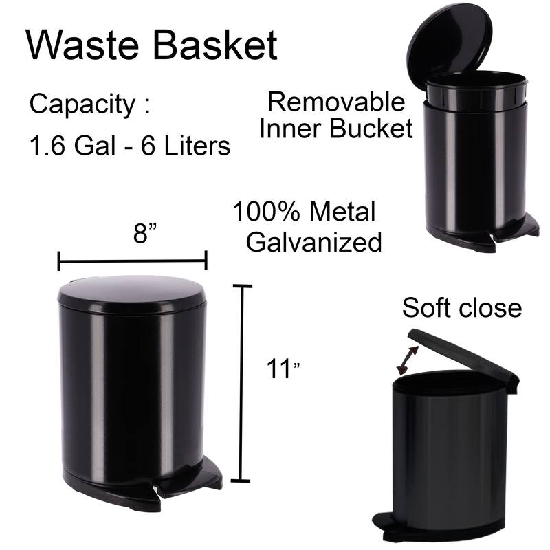 Soft Close Lid Stainless Steel Round Step Trash Can Waste Bin 6-liters -1.6-gal. - 1.6