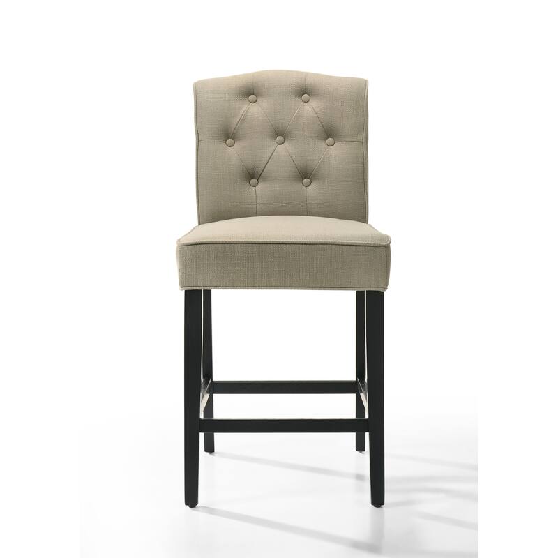 Set of 2 Beige Fabric Counter Height Chairs with Black Finish Legs