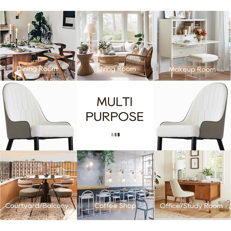 Modern 2 Piece PU Kitchen Dining Chair with Cushion, Solid Wood Metal Feet, Backrest for Dining Room Kitchen Living Room Bedroom
