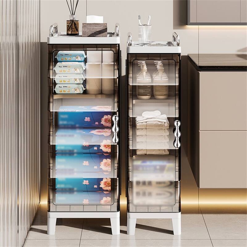 Small Narrow Bathroom Storage Cabinet White Plastic Corner Organizer with Adjustable Shelves