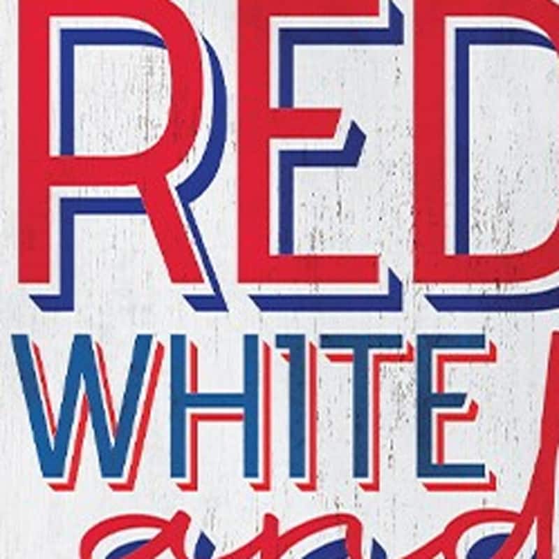 HomeRoots 36" Blue Red And White Solid Wood Red White Boom July Fourth Fireworks Porch Sign