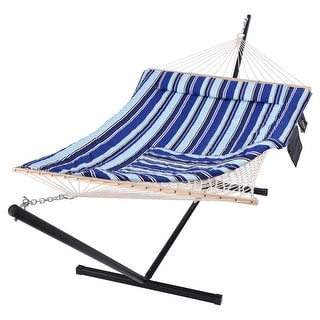 Hammock Double Hammock With Stand, Two Person Cotton Rope Hammock, Blue ...