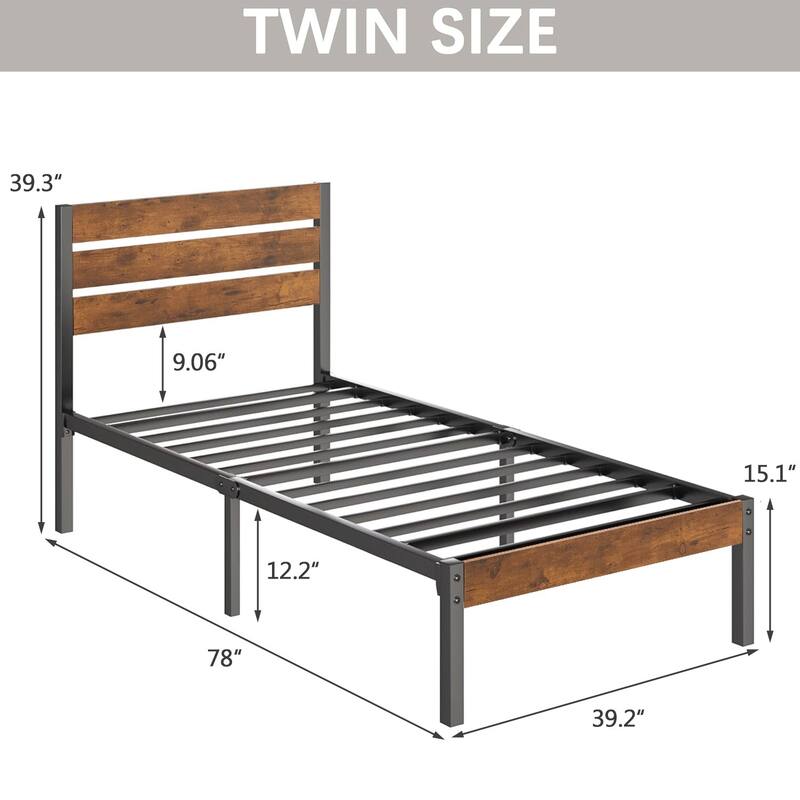 VECELO Twin Size Kids Bed Frames with Headboard and Footboard,Twin Size Bed Set of 2