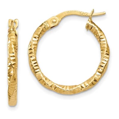 Curata 10k Yellow Gold Italian 2mm Textured Twist Hoop Earrings - 19mm 25mm 35mm