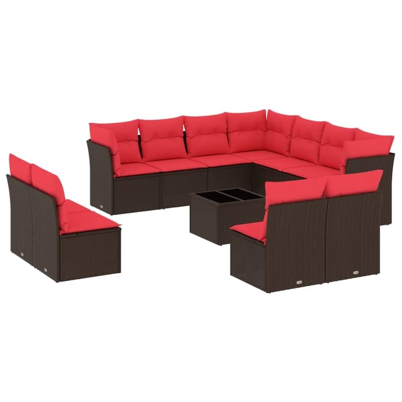 vidaXL 11/12 Piece Patio Sofa Set with Cushions Black/Brown/Gray Poly Rattan - 21.7 x 24.4 x 27.2