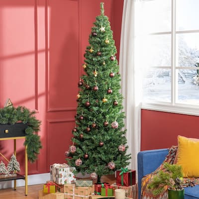 7 ft Artificial Pencil Christmas Tree Green Slim Space Saving Design with 818 Tips and Foldable Stand for Easy Assembly