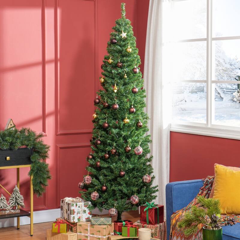 HOMCOM 6/7FT Black Christmas Tree with Stand, Xmas Slim Artificial Christmas Tree Small, Black Christmas Decorations