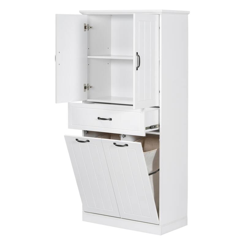 Tall Laundry Floor Cabinet with Removable Baskets, Waterproof Bathroom Storage Cabinet with Adjustable Shelf & Drawer