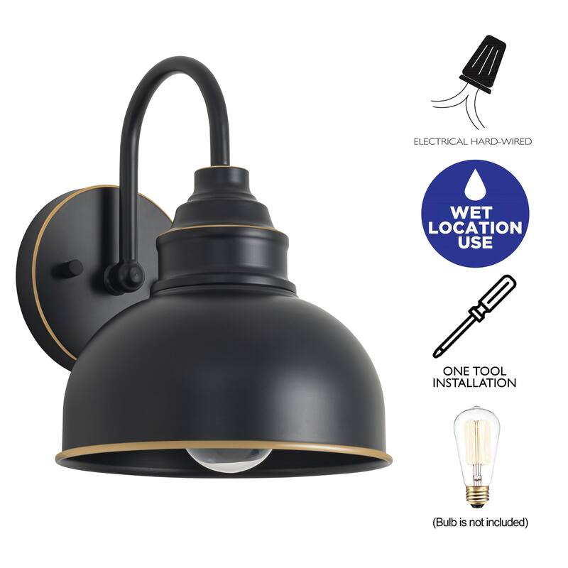 C Cattleya 1-Light Black Gooseneck Outdoor Barn Light with Gold Edges