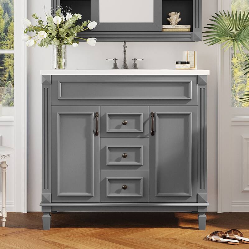 2 Drawers Bathroom Vanity with Top Sink - Grey